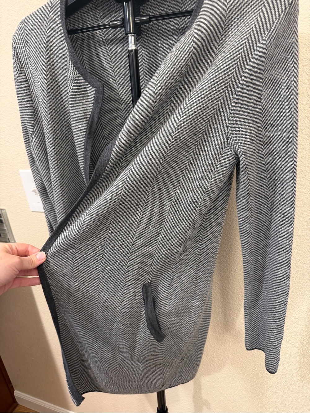 J.Crew Charcoal Herringbone Open Front Coatigan | Preppy Academia Minimalist |XS